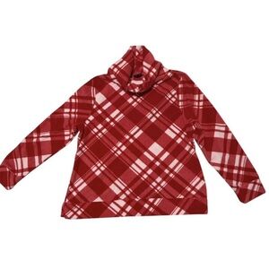 Talbots red & White plaid cowl neck fleece pullover top blouse